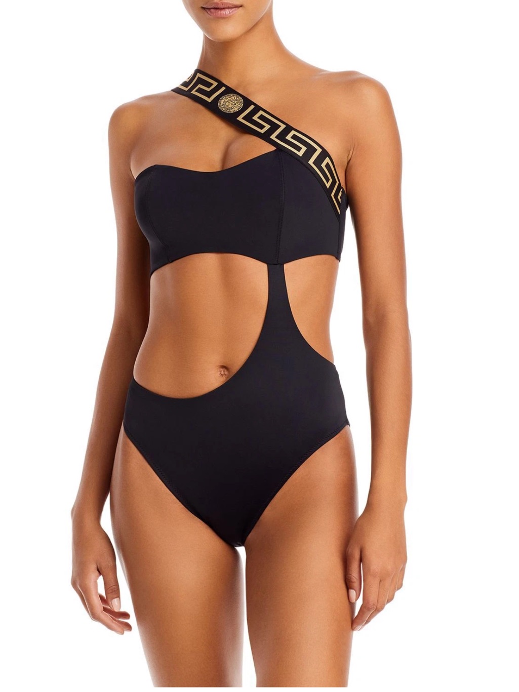 Versace La Greca Logo One-Piece Swimsuit In Black Versace Size 4 Us L Cutout